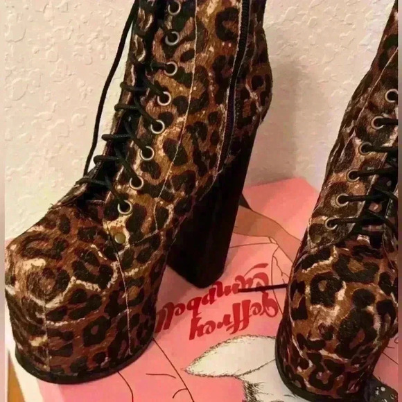 Jeffrey Campbell Womens Tan Leopard Print Lace-Up Platform Boots Size 7M - Picture 4 of 14